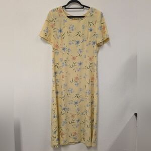 Vintage Butter Yellow Floral Maxi Dress sz 12 Cottagecore 90s Mom Whimsical